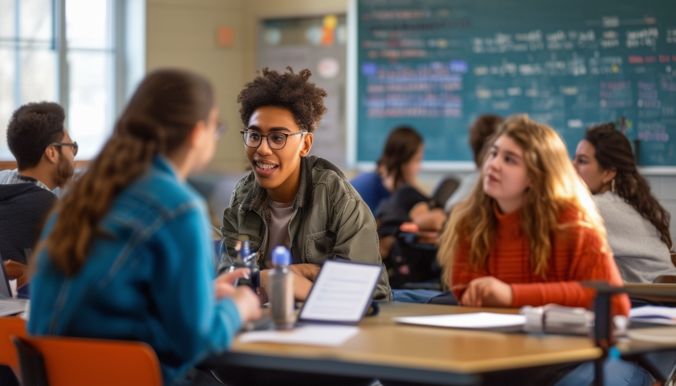Students engaging in a dynamic classroom discussio